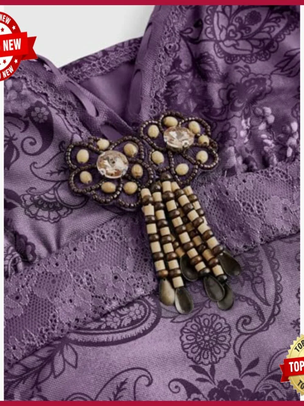 Y2K Gothic Boho Mini Dress with Beaded Lace Ruffle Tiered Design - Picture 6 of 7